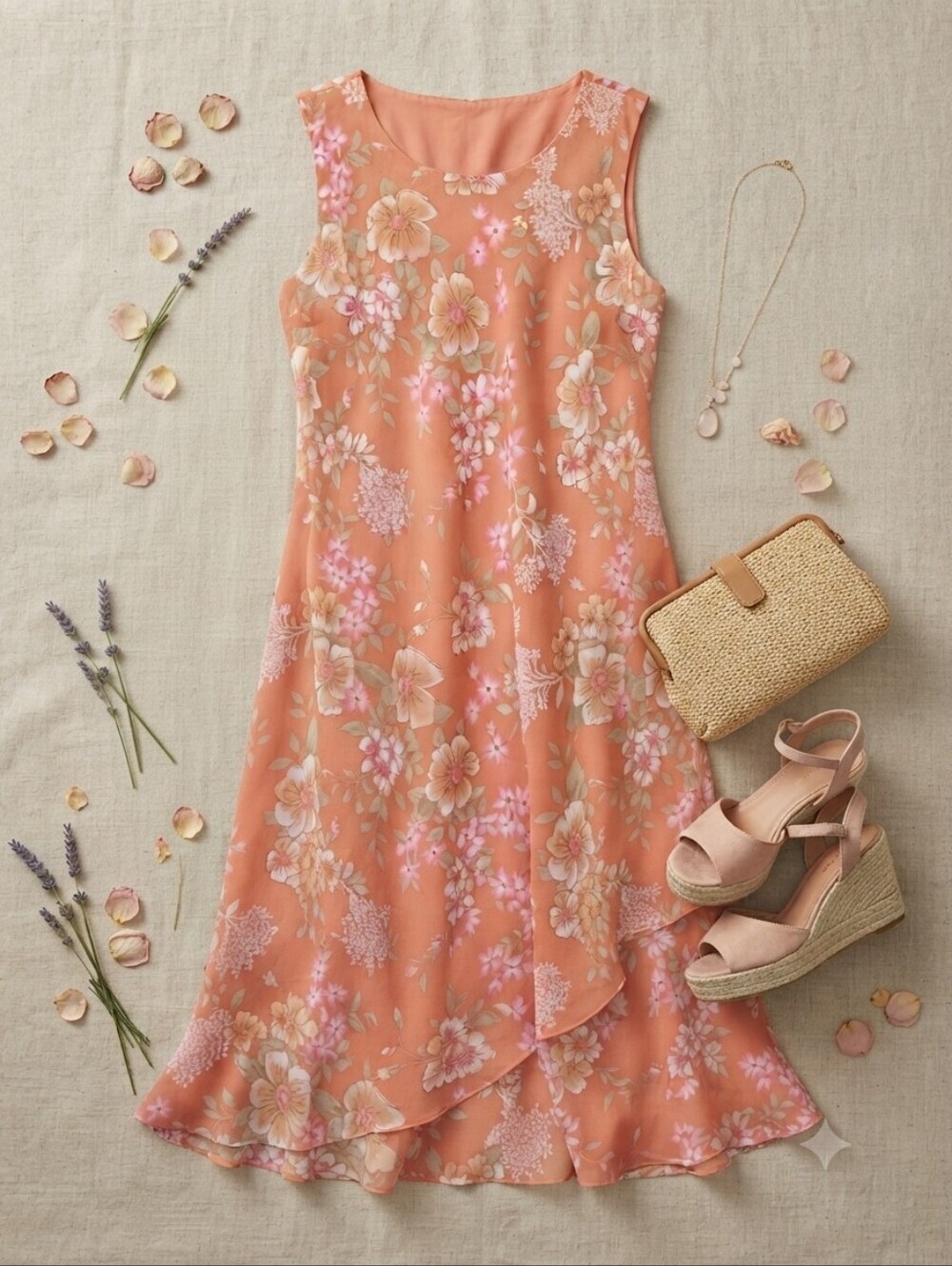 Vintage 90s Y2K Studio I Orange Floral Sleeveless Midi Maxi Dress